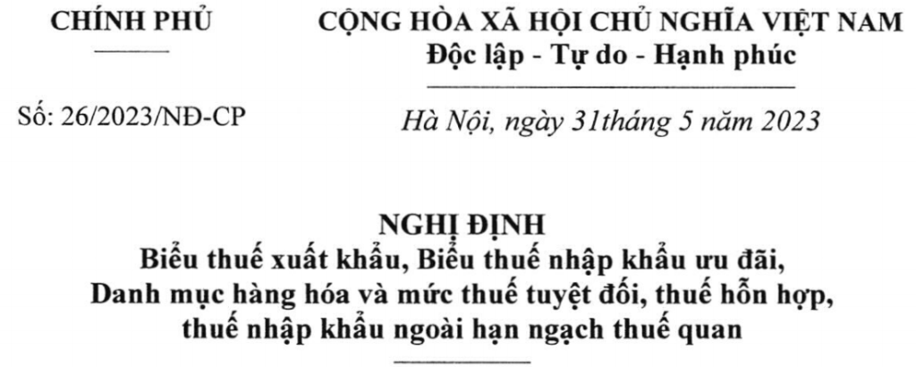 Giải đáp việc áp dụng mức thuế suất phù hợp cho linh kiện, phụ tùng ôtô nhập khẩu 6 ngh nh 26 2023 n cp v bi u thu xu t kh u bi u thu nh p kh u u i danh m c h ng h a v m c thu tuy t i thu h n h p thu nh p kh u ngo i h n ng ch thu quan orig